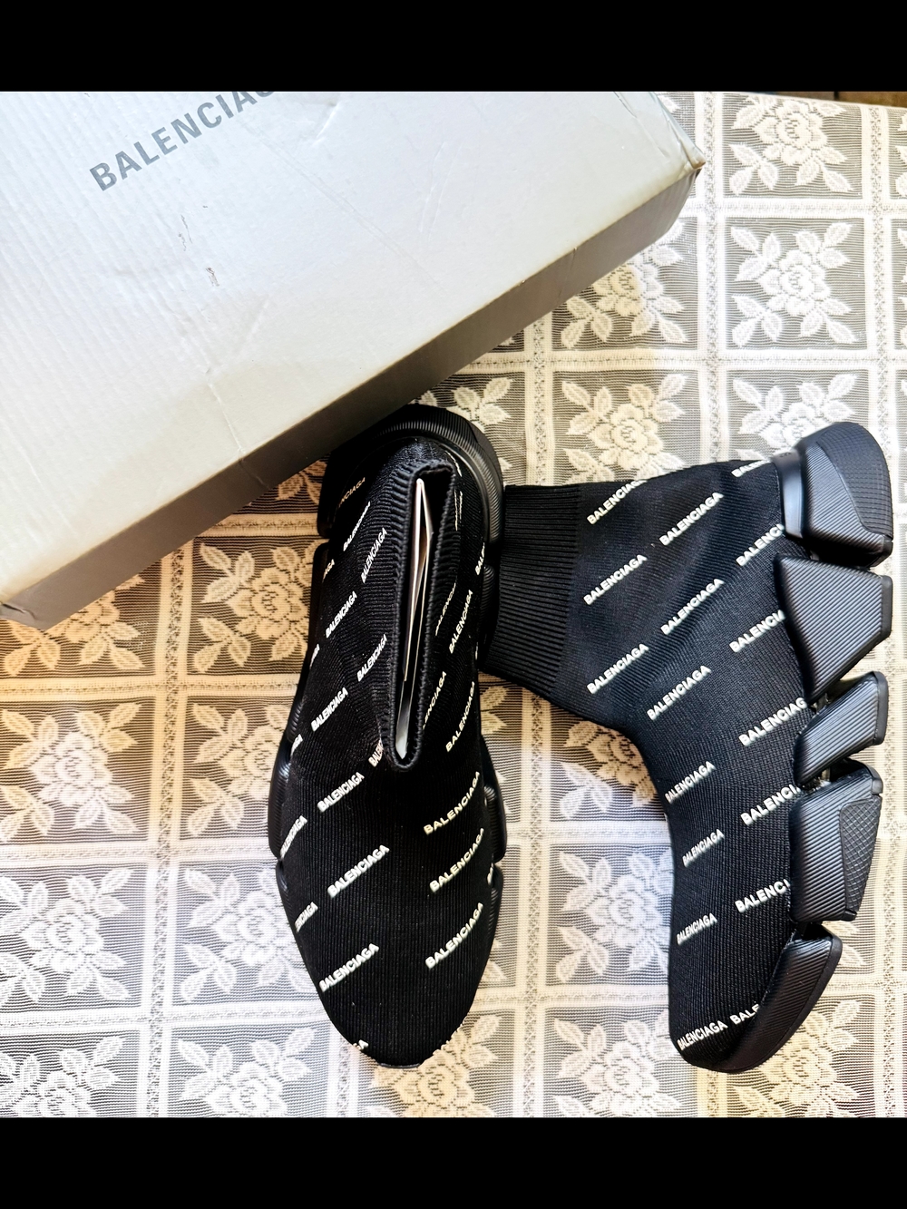 Balenciaga Black Logo-Print Men's💦 Or Women's🌷 Sock Sneakers